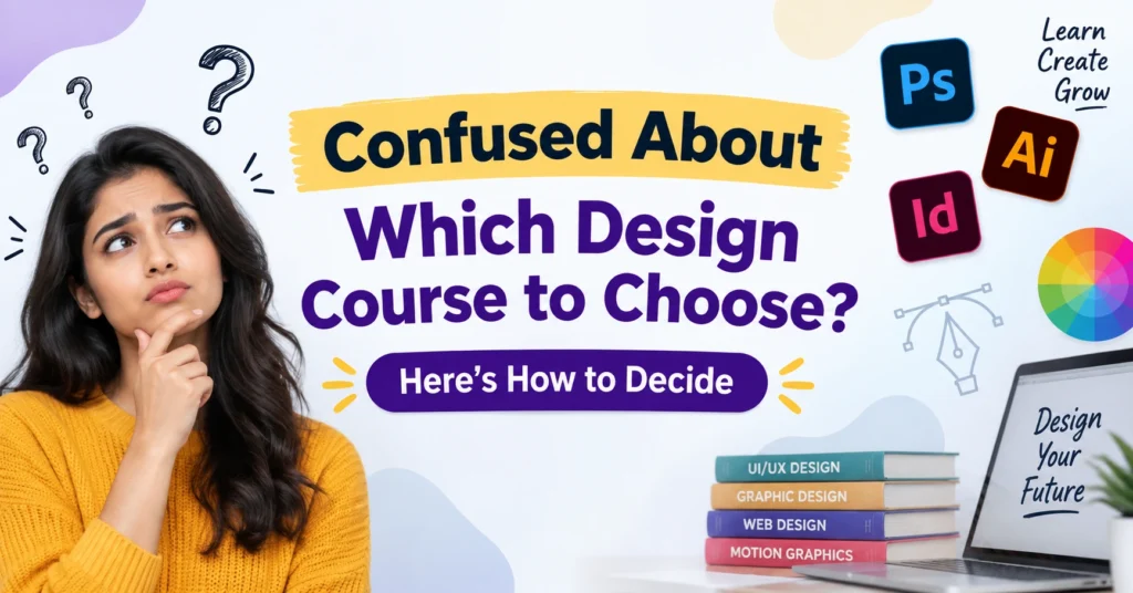 Confused about which design course to choose? A student considers different design courses, including graphic design, UI/UX design, web design, and motion graphics.
